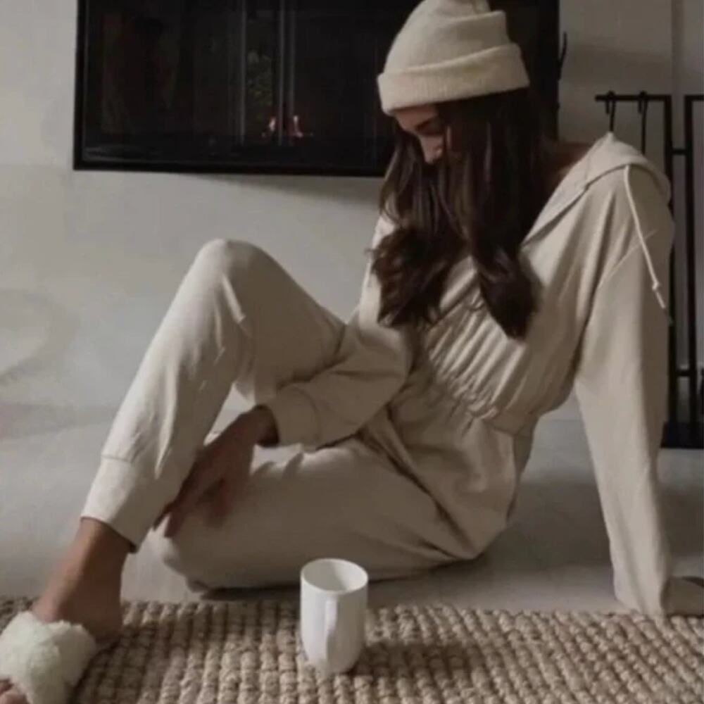 WeWoreWhat cream hooded jumpsuit